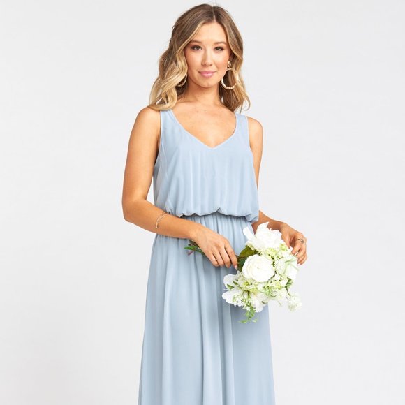 Show Me Your MuMu Kendall Maxi Dress in Steel Blue Chiffon L - Picture 1 of 7